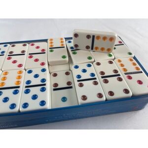 Cardinal Double Six Jumbo Color Dot Collectors Dominoes Set in Tin 28 PC 00843